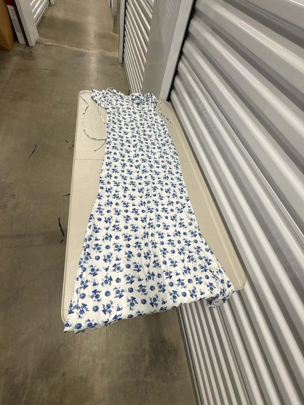 Marthea Blue and White Floral Print Tie Strap Maxi Dress